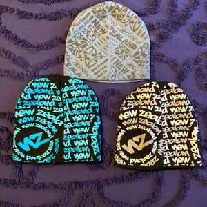 3 Beanie Hats from New Zealand in bright colors. One size fits all very stretchy